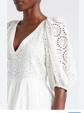 Sea New York White Eyelet Puff Sleeve Dress